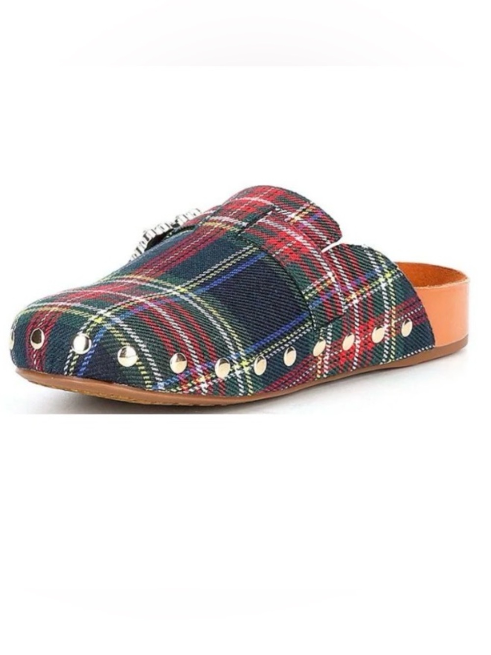 GB Mule Tartan Christmas Plaid Rhinestone Buckle Size 5.5M Navy Gianni Bini